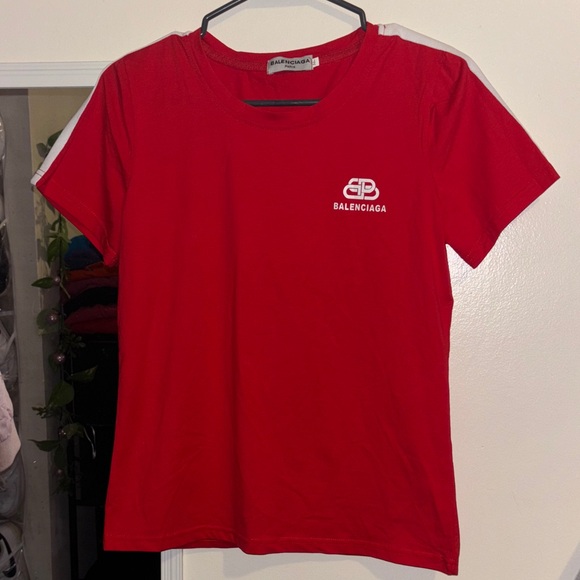 Balenciaga Red Tee with White Shoulder Stripe - Picture 1 of 3